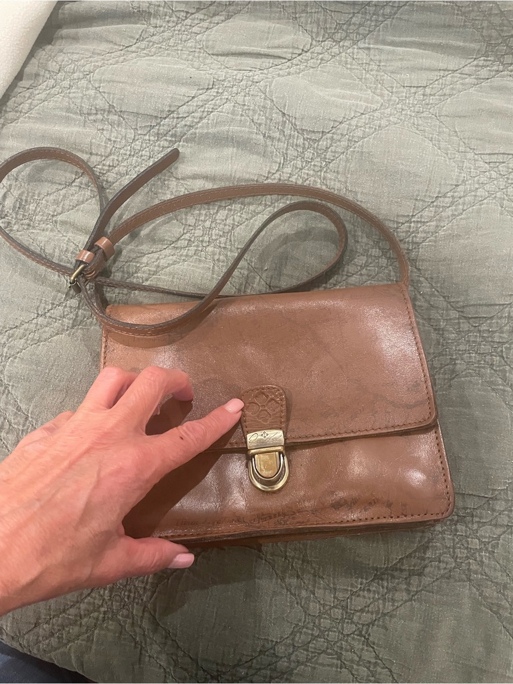 Patricia Nash Brown Leather Crossbody with Gold Hardware